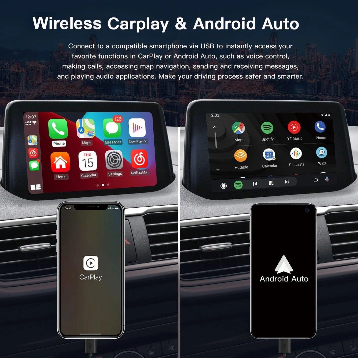 Wired/Wireless CarPlay Android Auto Adapter USB HUB for Mazda